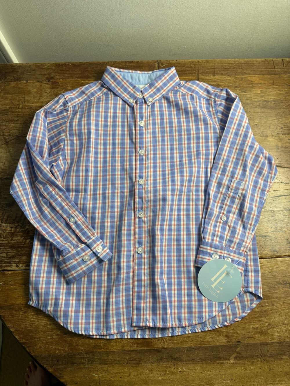 Little English Blue and red plaid Button down NWT size 7